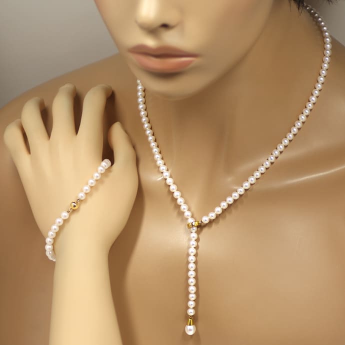 Foto 4 - Set Perlenkette mit Armband Verschlüsse 14K Gold, Q0209