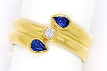 Foto 1 - Damenring mit blauen Saphiren und Brillant 18K Gelbgold, S1729